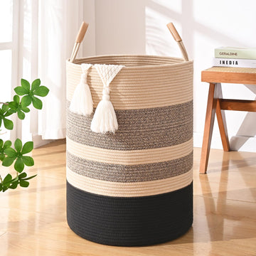 Large Laundry Basket, Laundry Hamper with Leather Handles, 90L Woven Dirty Clothes Hamper, Rope Hampers, Barthroom