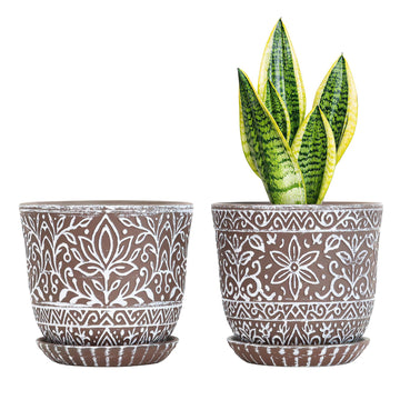 Ceramic Plant Pots, 6 Inch Indoor Planters with Drainage & Saucers