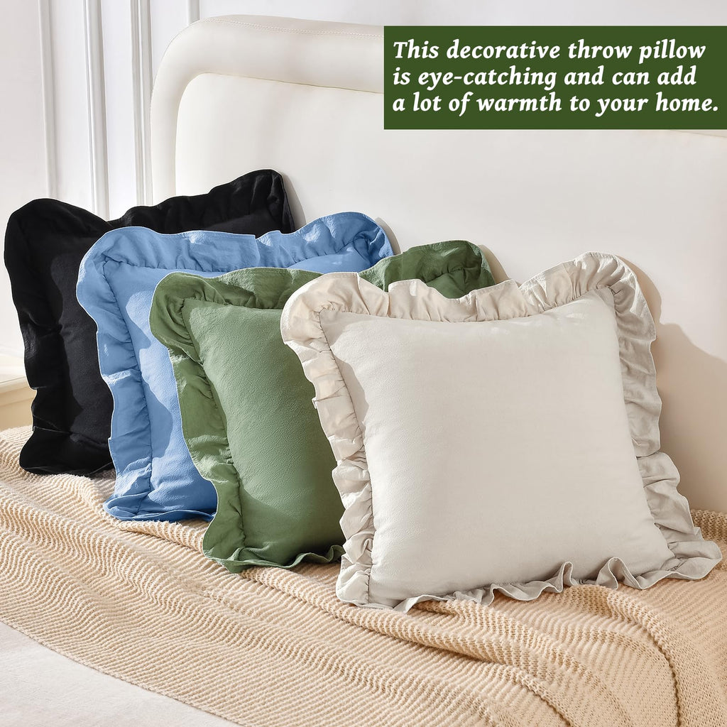 Pack of 2 Throw Pillow Covers 100% Cotton Pre Washed Ruffle Decorative Pillowcase Cushion for Couch Sofa Bedroom 22 x