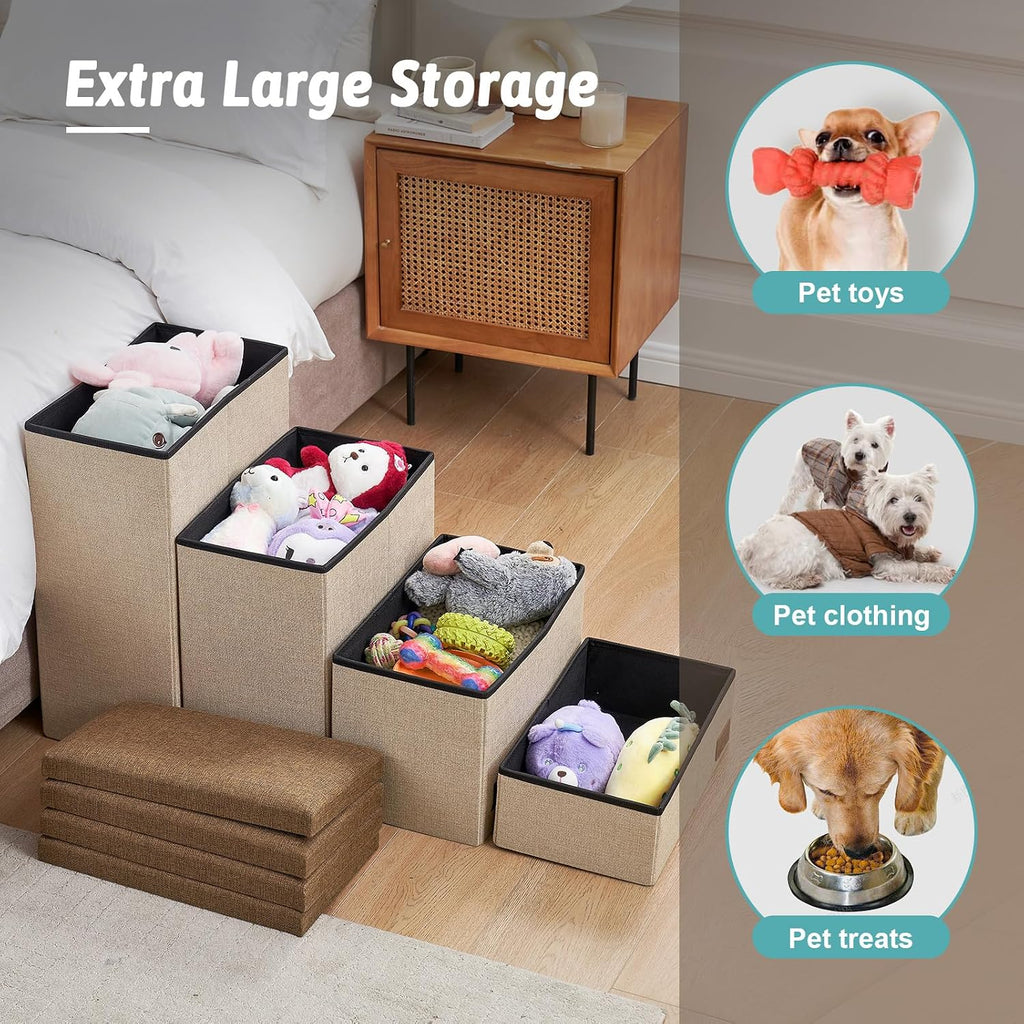 Dog Stairs with Storage, 22" H Wider Dog Steps, 4-Step