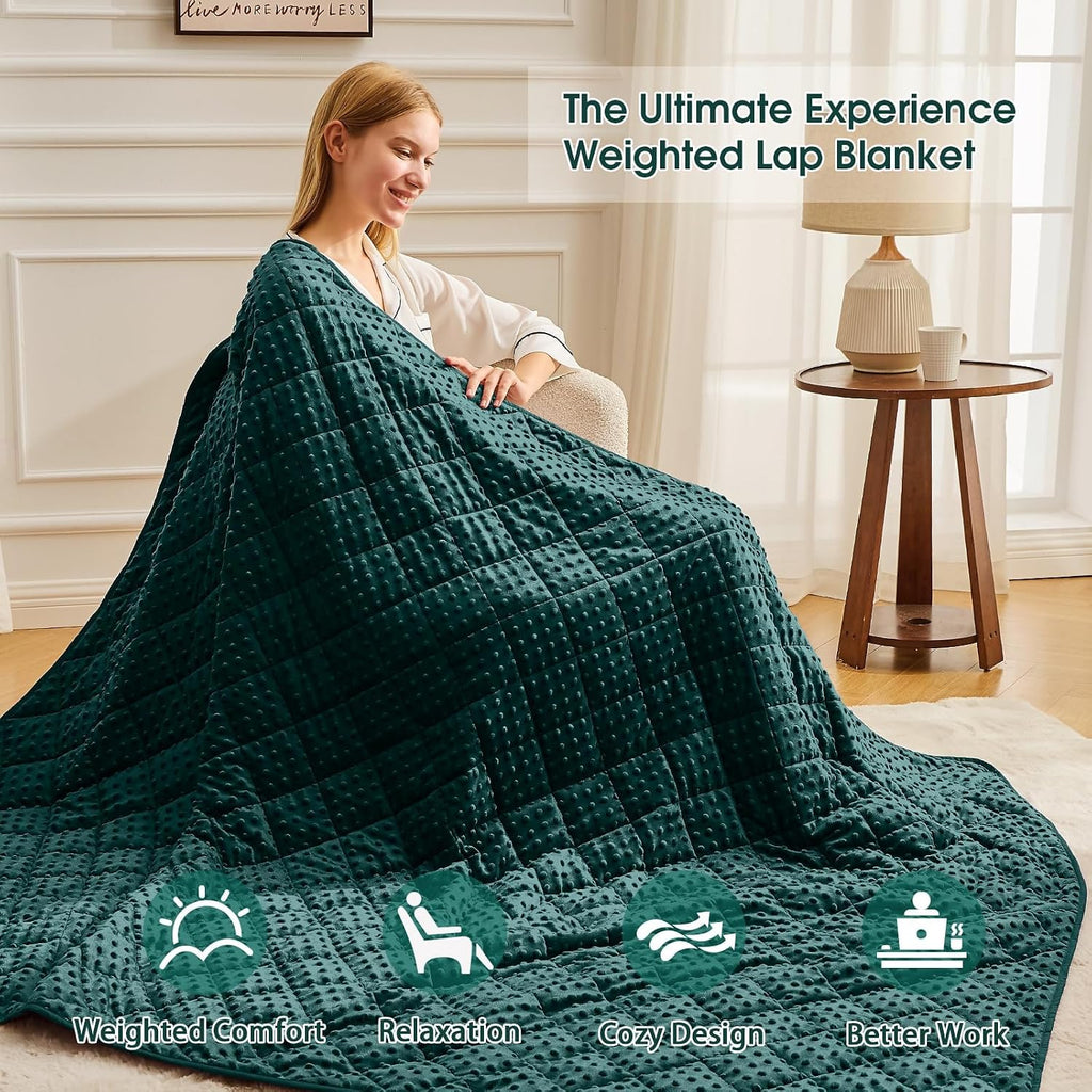 Green Weighted Blanket for Adults 15lbs, 48"x72", Twin Full Size Cooling Minky Heavy Throw Blanket for 140-160lbs