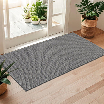 Door Mat 24"x47", Non Slip Washable Indoor Door Mat, Light Grey