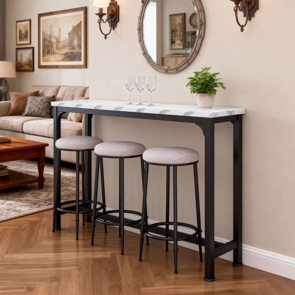 Bar Table Set for 3, 4 Piece Console Table with 3 Stools, Counter Height Kitchen Table Set with 3 Chairs for