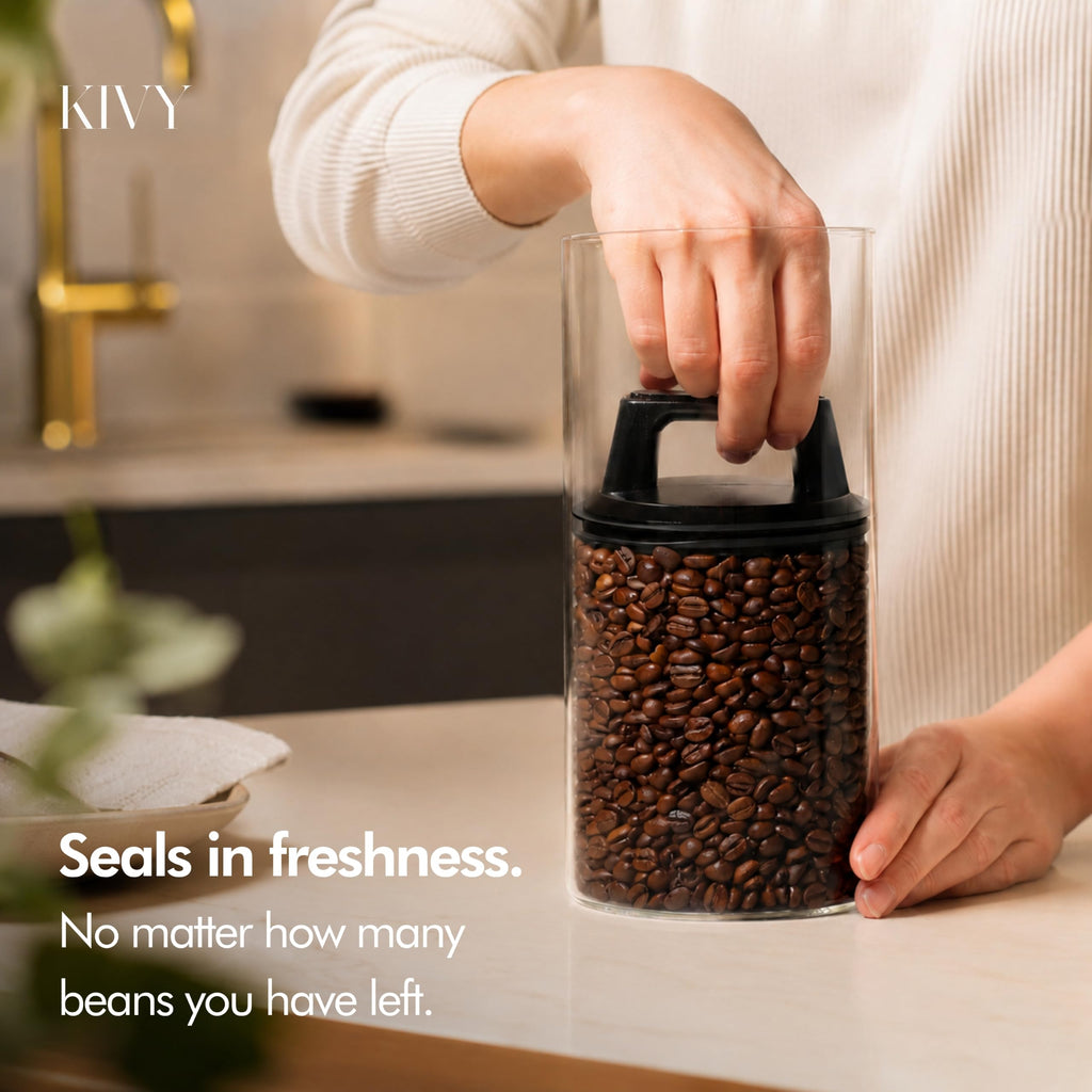 Vacuum Coffee Canister - Push Lid Preserves Coffee Aroma & Oil