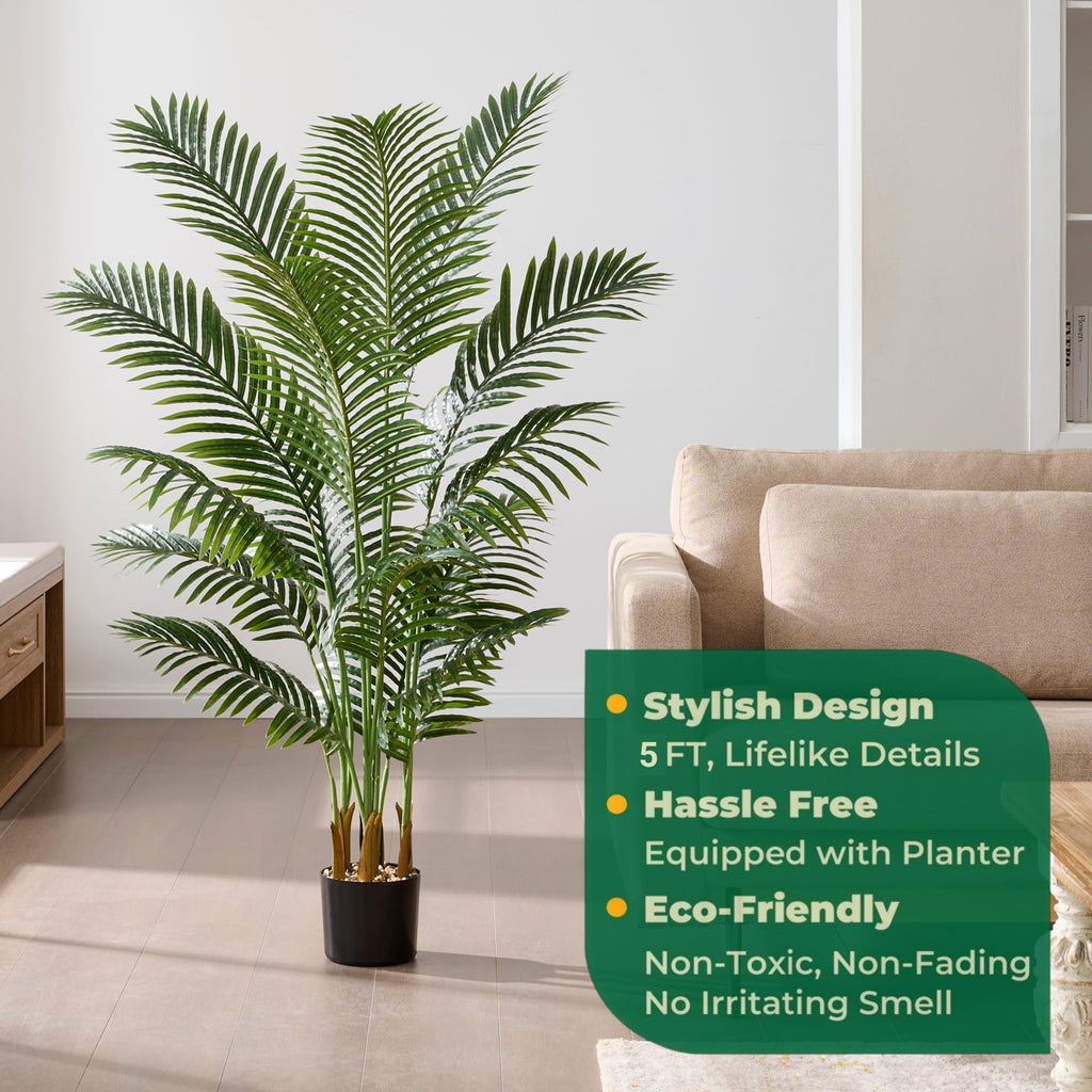 5FT Artificial Palm Trees 2 Pack, Lifelike Tropical Cane Palm