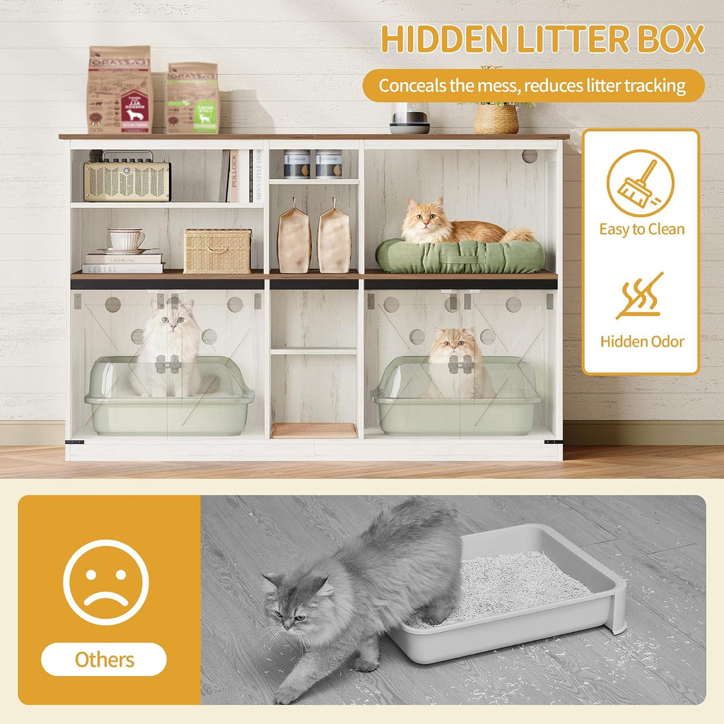 Double cat Litter Box Enclosure, Cat Cabinet with Large Storage