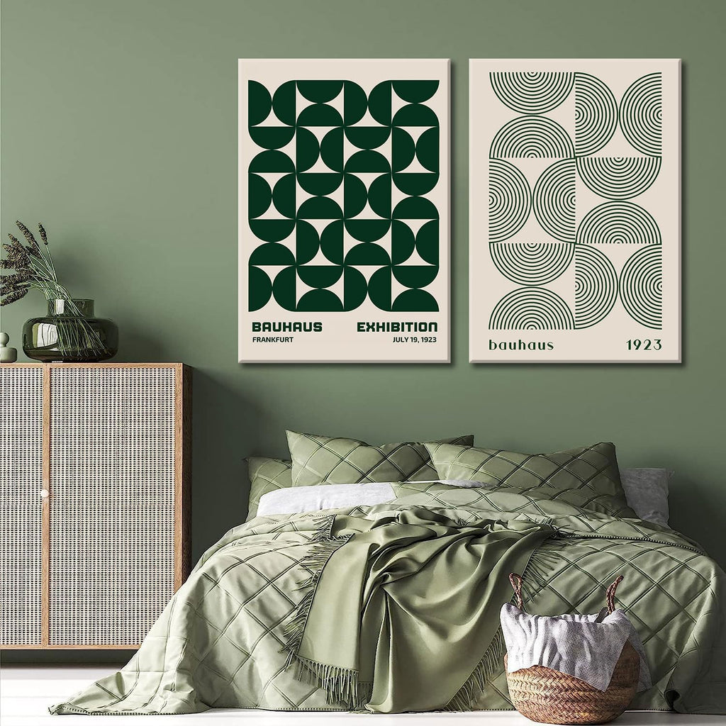 Green Bauhaus Wall Art, Mid Century Geometric Wall Decor, Set of 2 12x16 in