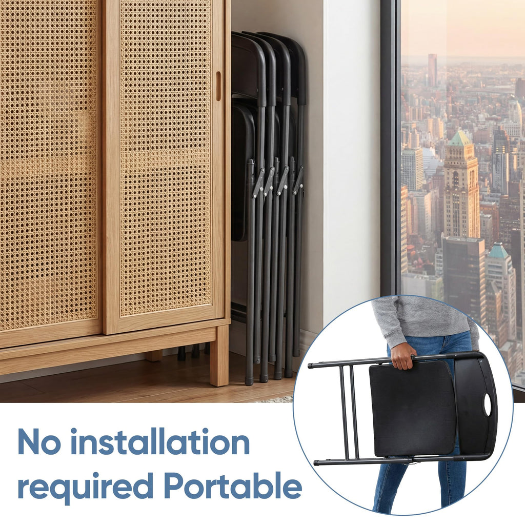 10 Pack Black Folding Chairs, Plastic Portable Stackable Dining Chairs with Metal Frame, for Indoor Outdoor