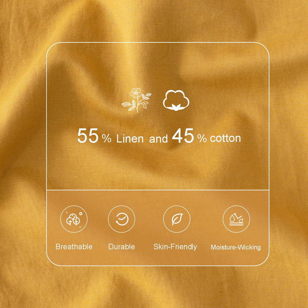 French Linen Duvet Cover Queen Size-3 Piece Linen Cotton Mix Bedding Set (90"x92") Comforter Cover, Stonewashed