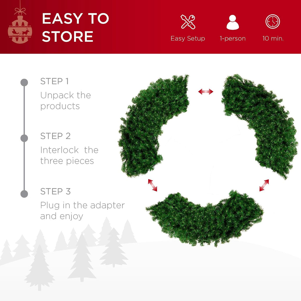 60in Large Artificial Pre-Lit Fir Christmas Wreath Holiday Accent Decoration w/ 300 LED Lights, 930 PVC Tips