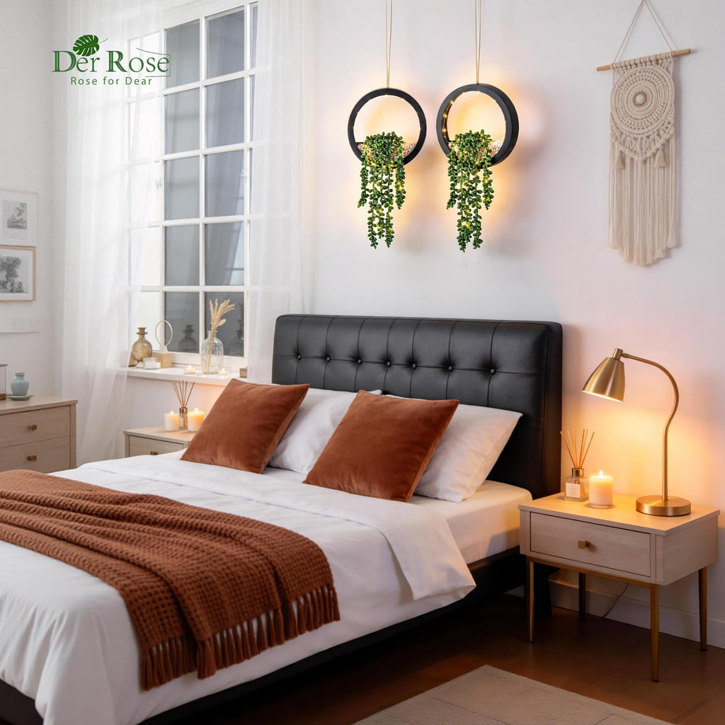 2 Pack Artificial Hanging String of Pearls Plants with LED Lights