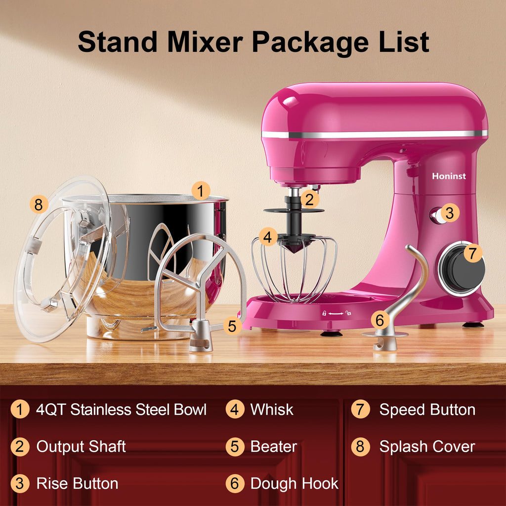 4QT Electric Stand Mixer, 10-Speed Tilt-Head Compact Kitchen Mixer