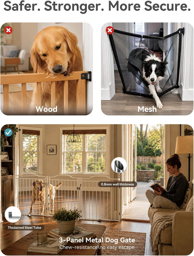 Metal Freestanding Foldable Dog Gate with Door, 30'' Tall