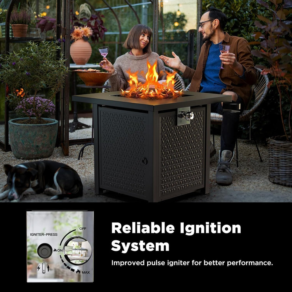 Propane Fire Pits 32 Inch Outdoor Gas Fire Pit, 50,000 BTU Steel Fire Table with Lid and Lava Rock