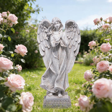 Praying Angel Garden Statue, Outdoor Memorial Angel Figurine for Garden Yard Lawn Patio, Resin Angel Sculpture