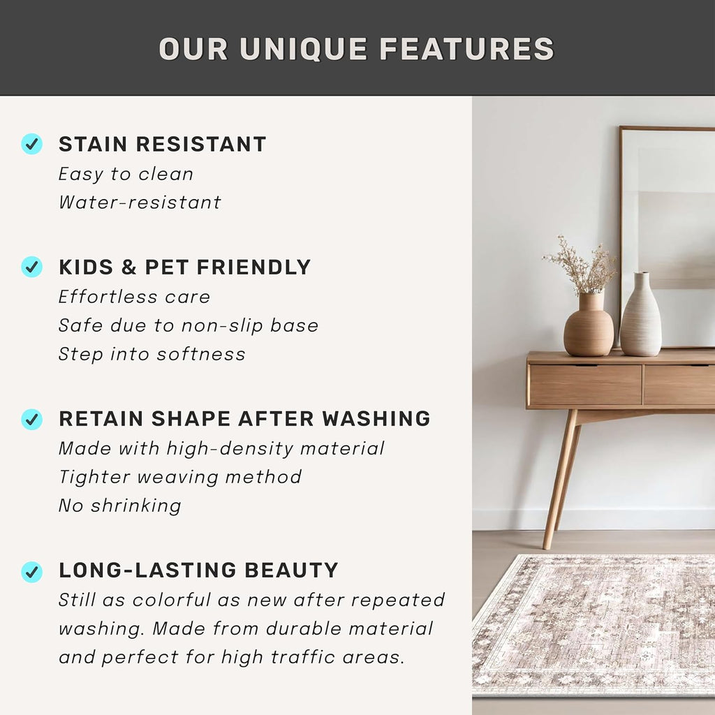 Washable Neutral Farmhouse Large Entryway Rug, 3x5 Area Rugs