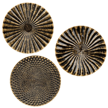 12" Wall Décor Pack of 3 Metal Gold & Black Washed Starbursts Radial Plate Wall Art Modern Accent Hanging Wall