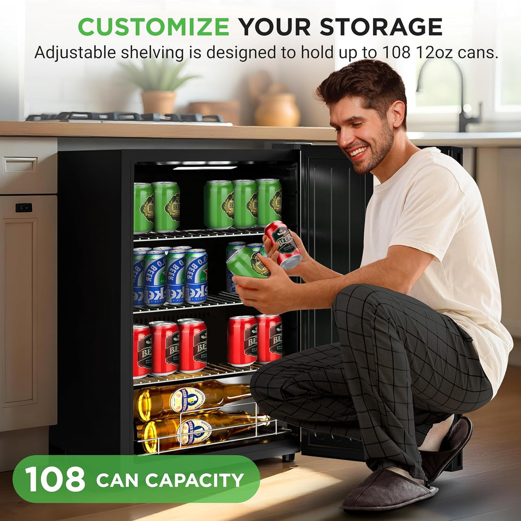 Beer Fridge 108 Can Capacity | Freestanding Beverage Refrigerator with Glass Doo