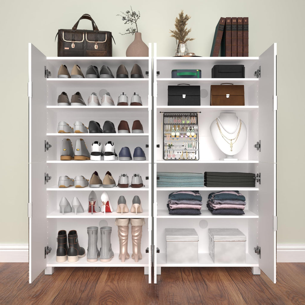 Mirror Shoe Cabinet with 4 Mirrored-Door Shoe Storage Cabinet