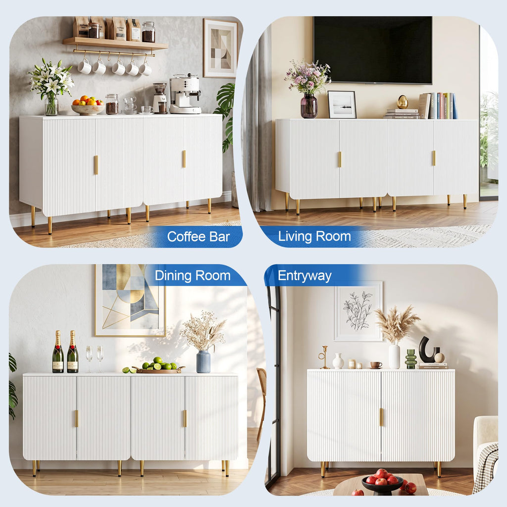 31" Fluted Buffet Cabinet, Modern Sideboard Cabinet with Storage, White