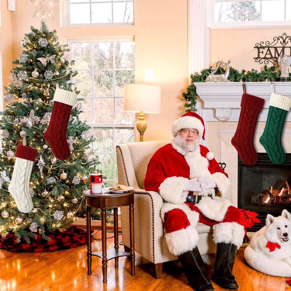S 18 Inches Classic Cable Knitted Set Large Classic Fireplace Hanging Stockings for Kids,Family Stocking Holiday - Set of 3