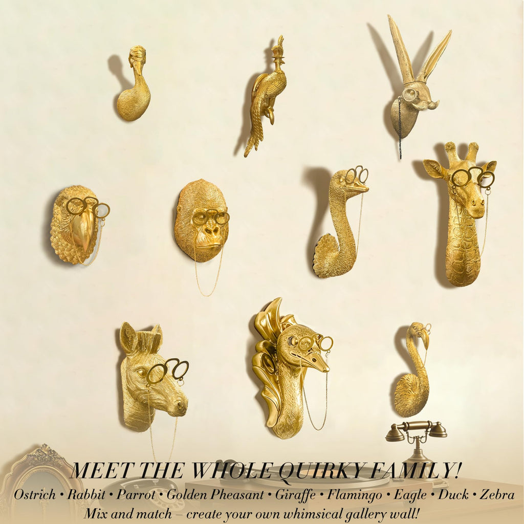 Golden Giraffe Animal Head Wall Decor with Glasses, 11.5X4.5" whimsical Resin Animal Wall Sculpture, Gold Wildlife