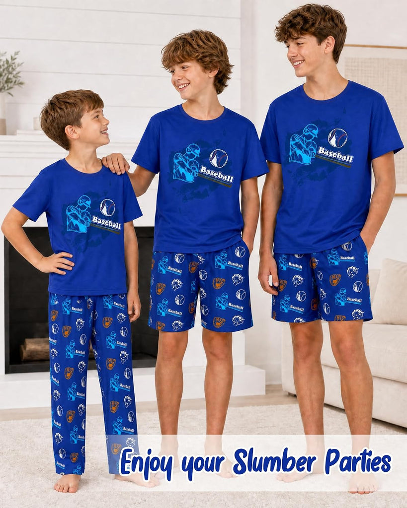 Boys Pajamas Piece Pjs Set Top with Shorts and Pants Sleepwear for Kids Soft Jammies Loungewear