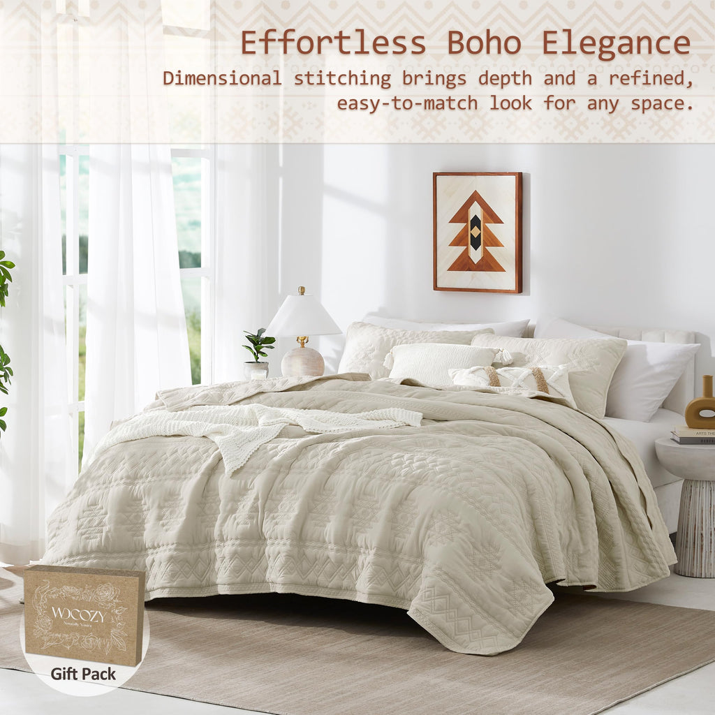 Boho Bohemia Beige Quilt Set, King Size, 3 Pieces 104x90 inches