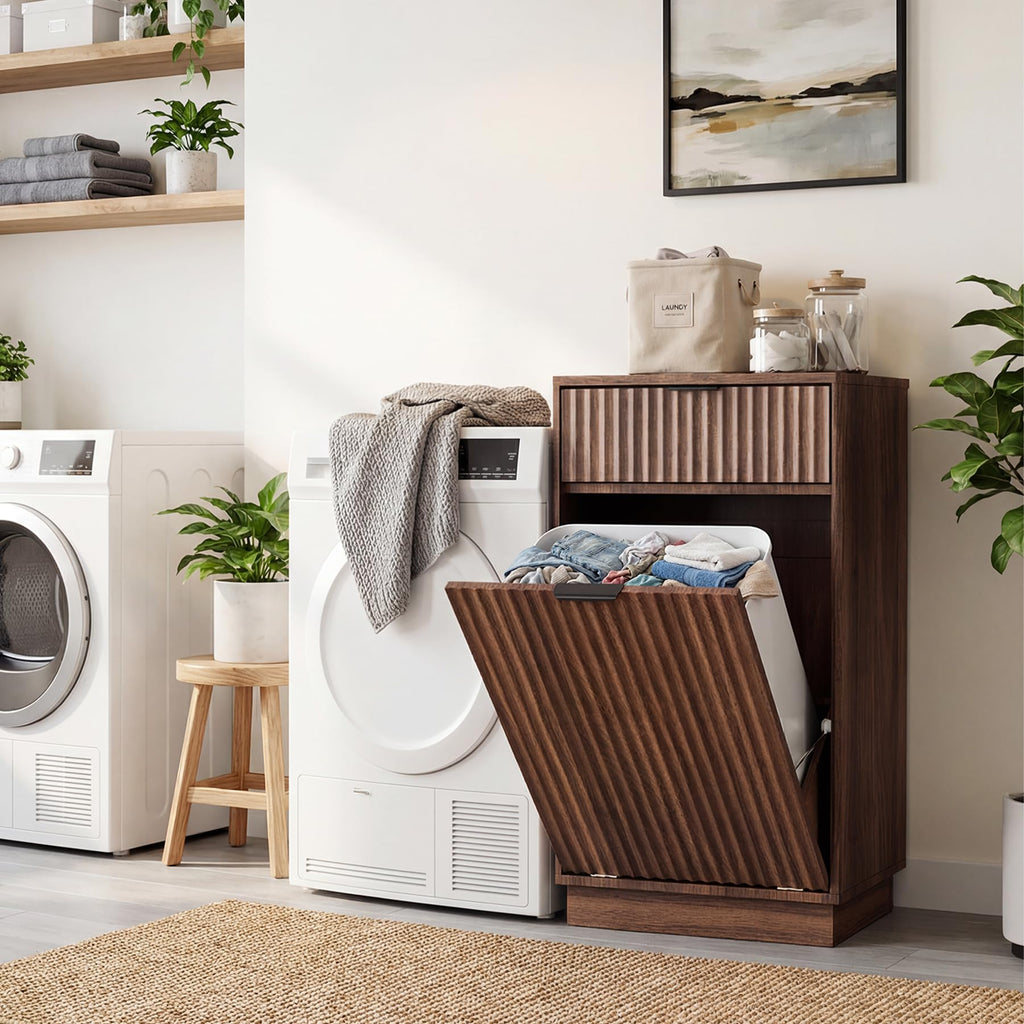 10 Gallon Tilt-Out Trash Cabinet, Laundry Hamper with Drawers.