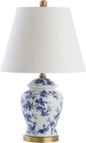 22" Blue/White Ceramic Table Lamp, French Country Chinoiserie Ginger Jar LED Bedside Lamp Bedroom, White Linen Shade