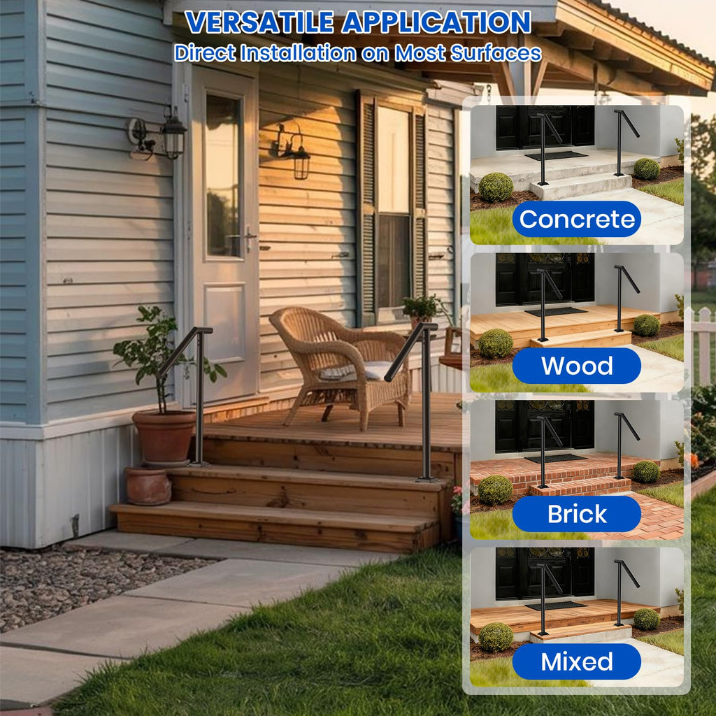 Handrails for Outdoor Step-Single Post Wrought Iron Handrail for 1-2-3 Step