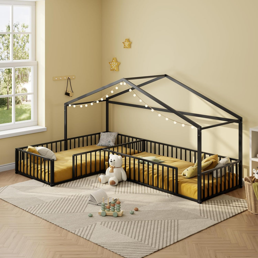 Double Montessori Floor Bed for 2, Black