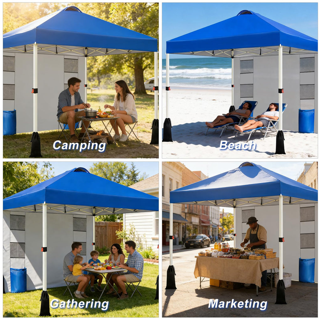 10x10 Pop Up Canopy Tent, 1-Button Push Setup Canopy Tent with 1 Sidewall, Adjustable Height Instant Portable