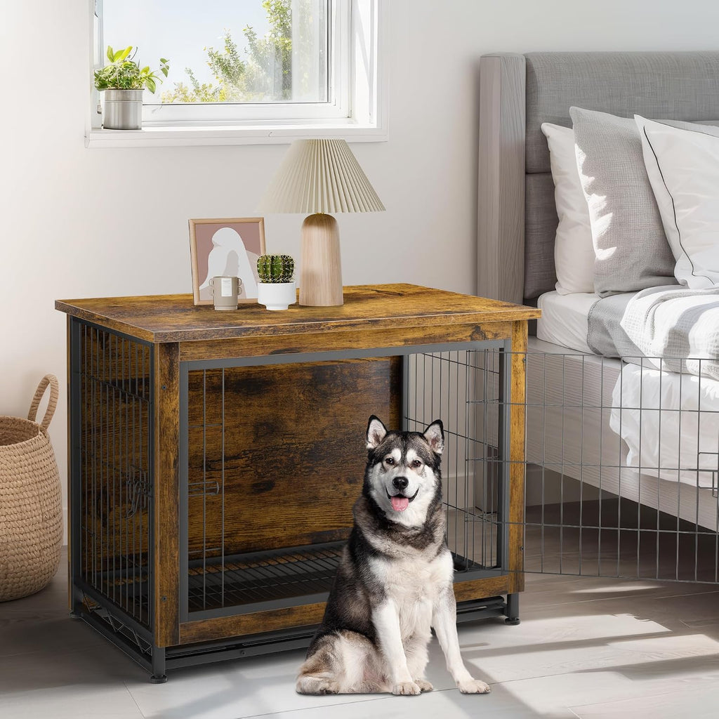 Dog Crate Furniture, Wooden Dogs Crate Table, Double-Doors Dog Furniture, Indoor Dog Kennel, Dog House, Dog