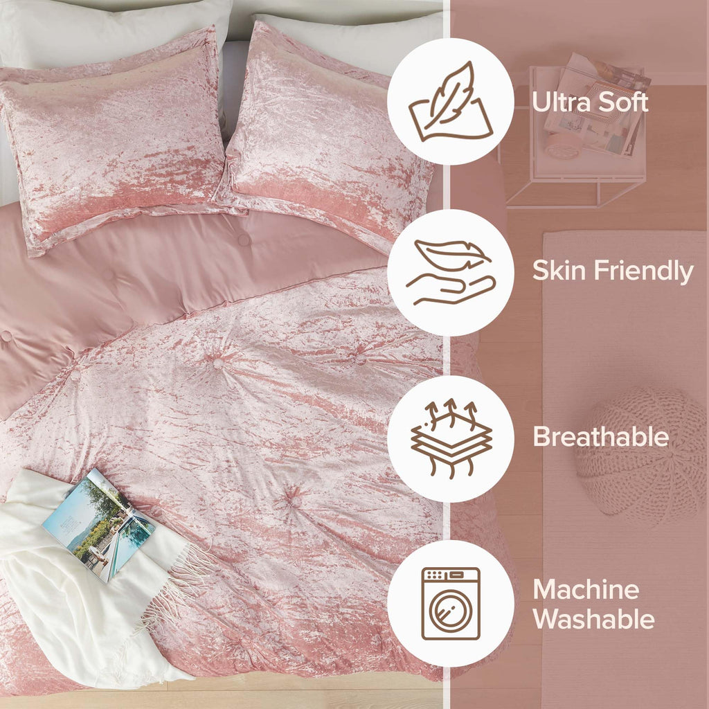 Reversible Velvet Blush Full/Queen Comforter Set, 3pc
