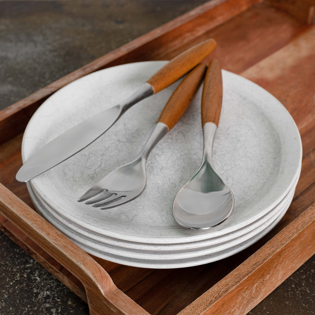 Flatware Silverware Cutlery Set, Stainless Steel, Teak Wood Dining Utensils, Eating Dinnerware Dansk