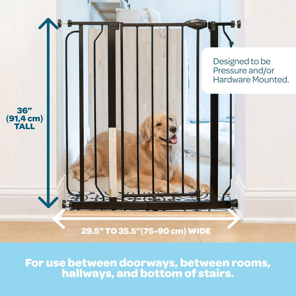 36" Extra Tall Walk Through Dog Gate for Doorways & Bottom of Stairs, Metal Pet Gate with Small Pet Door, Expands