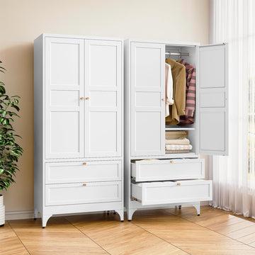 71" Tall Metal Wardrobe Closet with 2 Drawers, Steel Armoire Cabinet with Hanging Rod and Adjustable Shelves