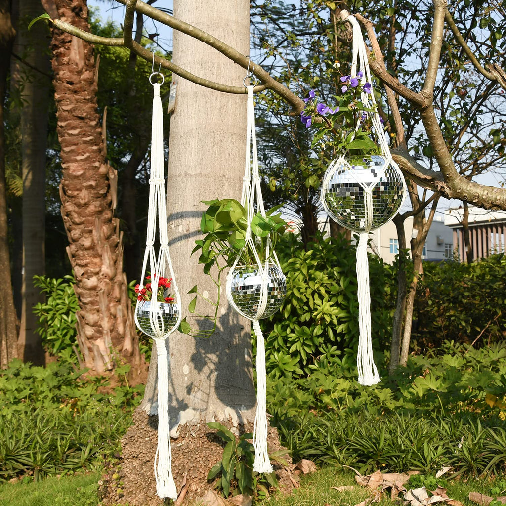 8" Silver Disco Ball Planter with Hanging Rope, Hanging Chain, Hook, Circle