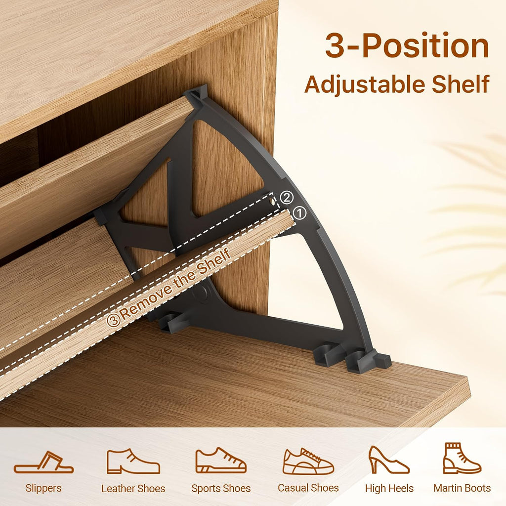 Farmhouse Shoe Cabinet Storage , Slim Shoe Rack Cabinet with 2 Flip Drawers, Narrow Shoe Organizer Cabinet with