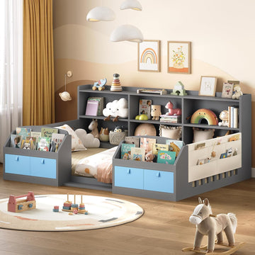 Floor Montessori Wooden Bed Frame for Toddlers, Grey