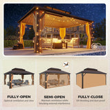 12' x 16' Gazebo Hardtop with Aluminum Frame,Galvanized Steel Double Roof Gazebos with Curtain and