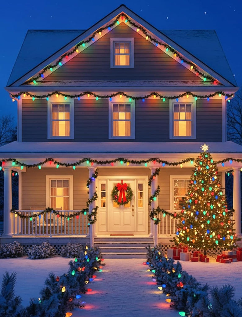 LED Christmas Lights Outdoor, 26FT, 50-Count Multicolor C9 Bulbs