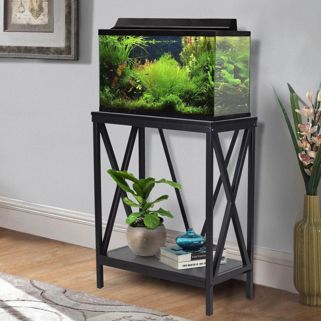 20 Gallon Steel X Aquarium Stand, with Lower Shelf, Black