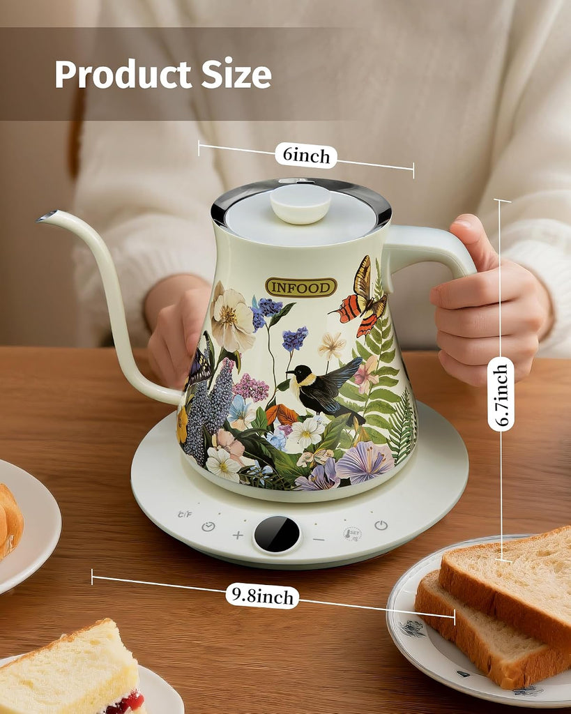 0.8L Gooseneck Electric Kettle, Precise Temperature Control for Pour Over Coffee & Tea, 1200W Fast Boiling Water