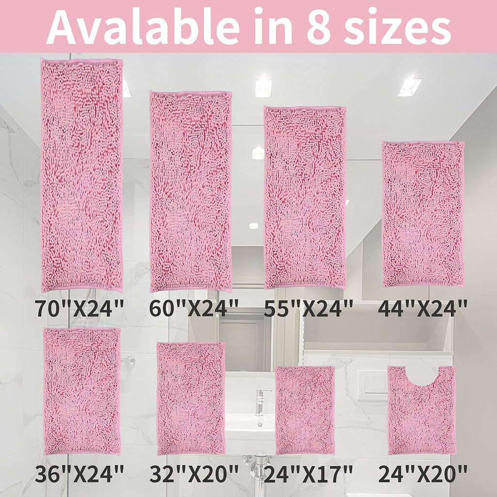 Bathroom Rugs, Super Absorbent Luxury Shaggy Chenille Bath Mats, Pink 17x24_20x32