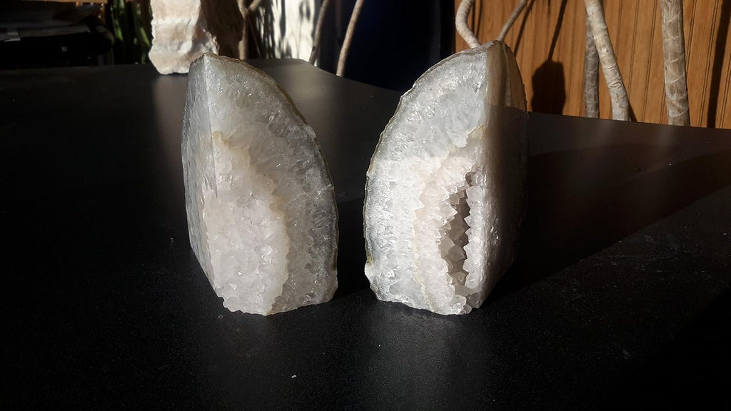 Natural Agate Quartz Geode Book Ends - Made from the Finest Grade Brazilian Agate