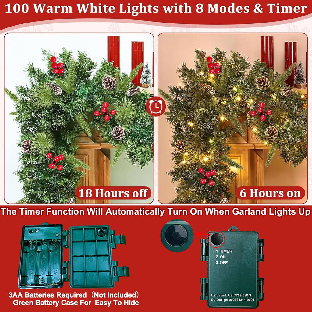 Super Long 18 Ft Prelit Christmas Garland with Lights for Outdoor Indoor