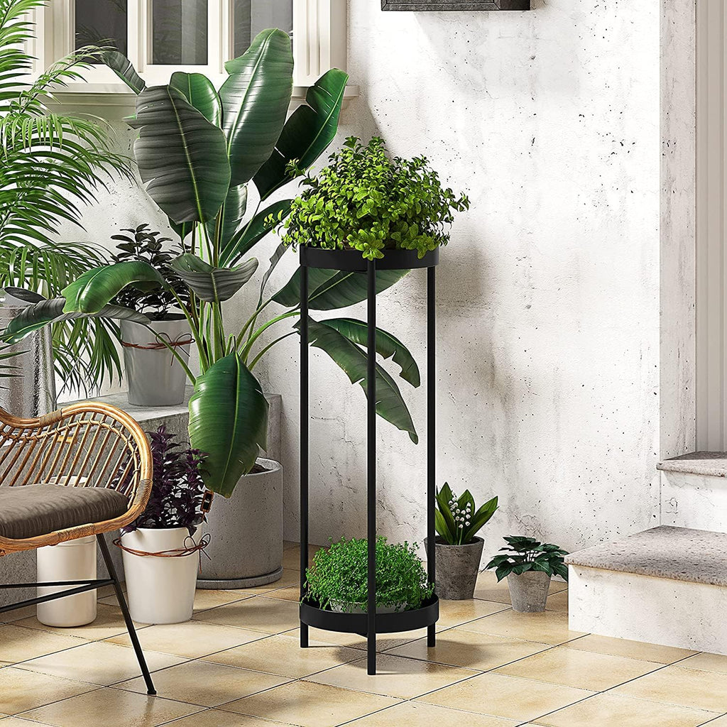 30" Plant Stand, 2 Tier Metal Flower Plants Holder with 2 Removable Display | Easy Install for Indoor or Outdoor,Pot