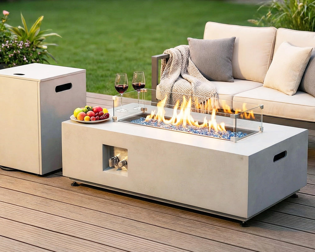42" Rectangle Propane Fire Pit Table, Outdoor Natural Gas Firepit